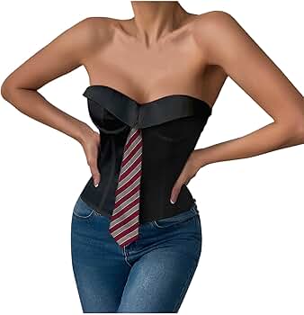 Amazon.com: HGps8w Women's Chic Tie Bandeau Corset Tops Sexy